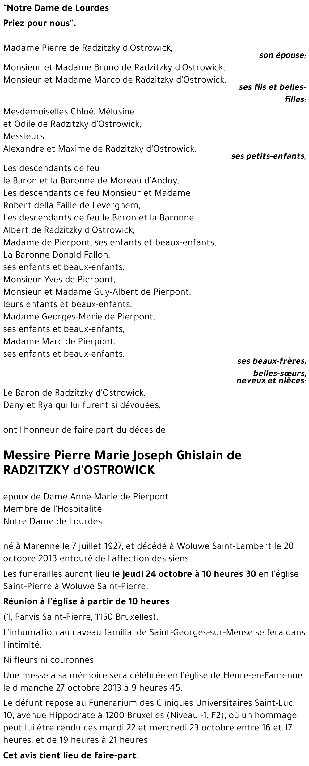 Pierre Marie Joseph Ghislain de RADZITZKY d'OSTROWICK