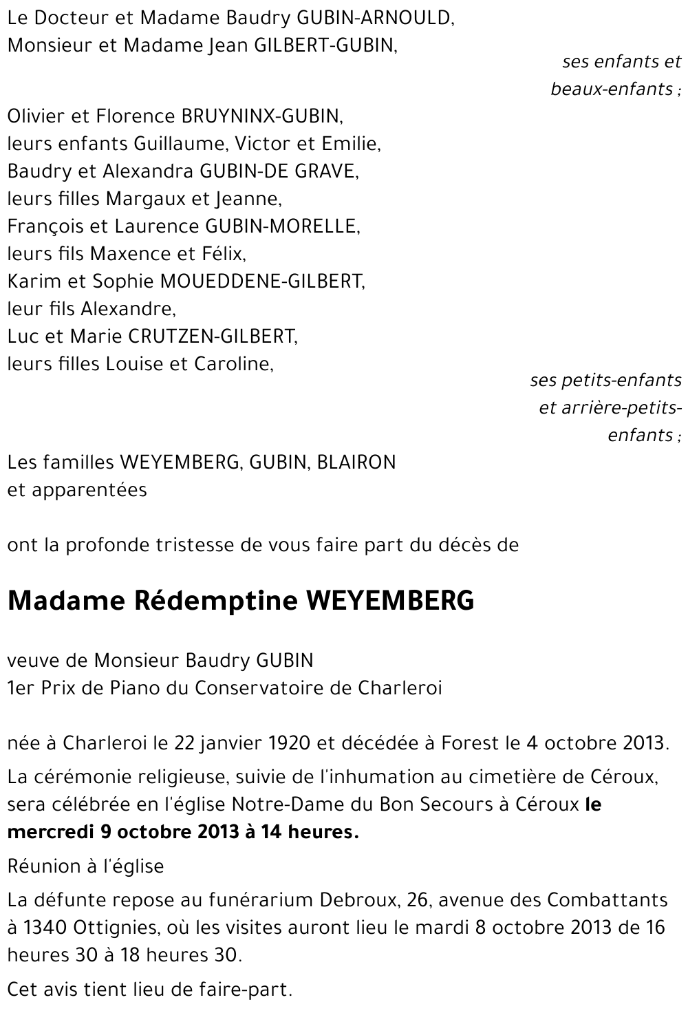 Rédemptine WEYEMBERG