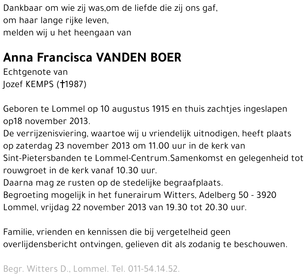 Anna Francisca Vanden Boer