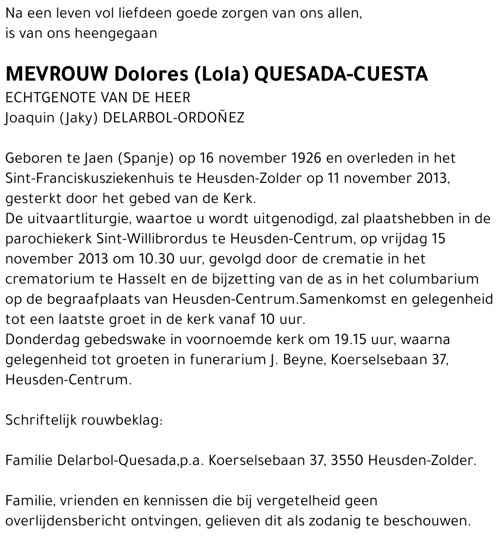 Dolores (Lola) Quesada-Cuesta