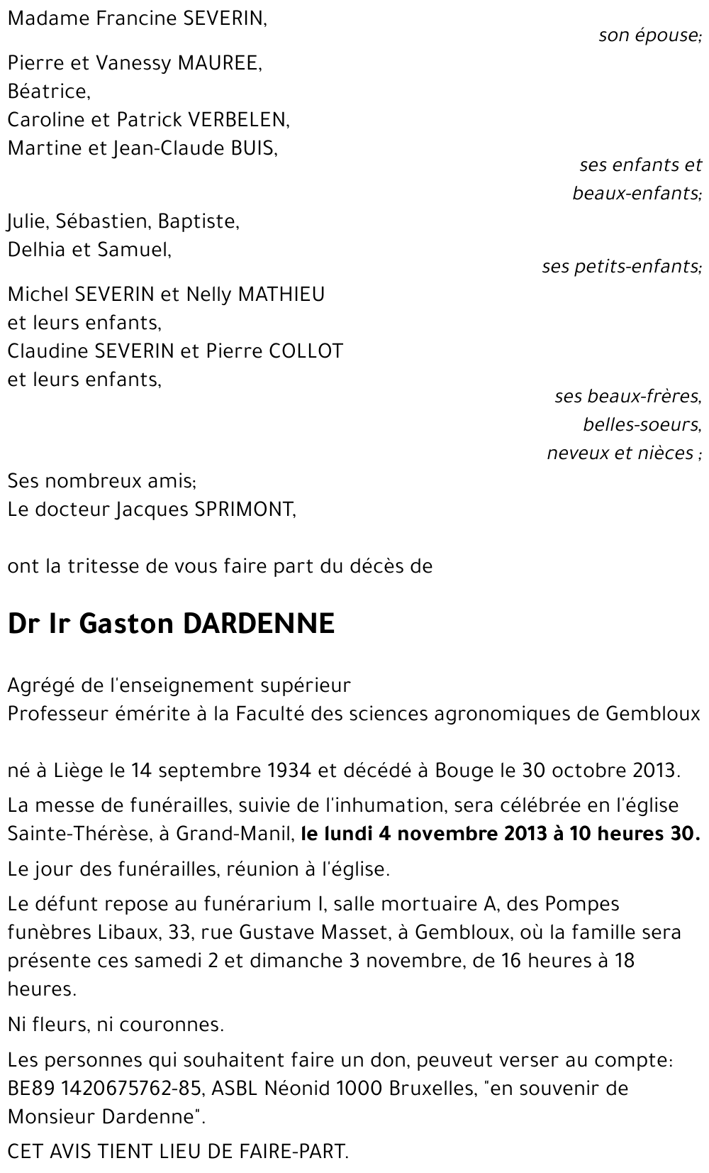 Dr Ir Gaston DARDENNE
