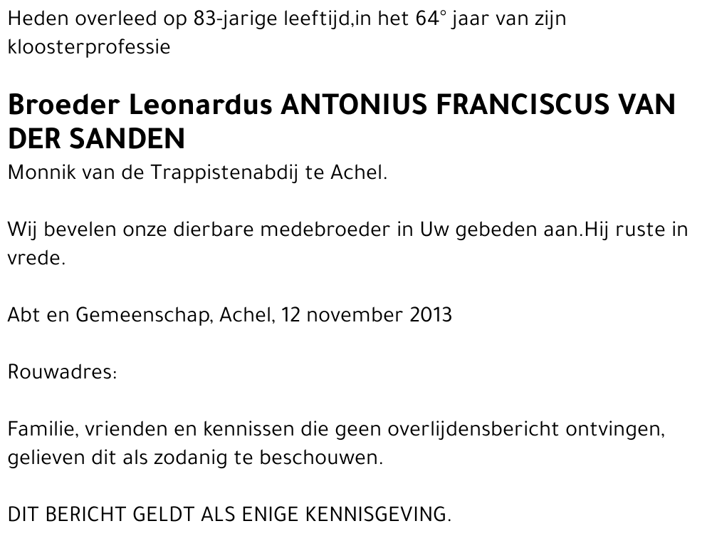 Leonardus Antonius Franciscus van der Sanden