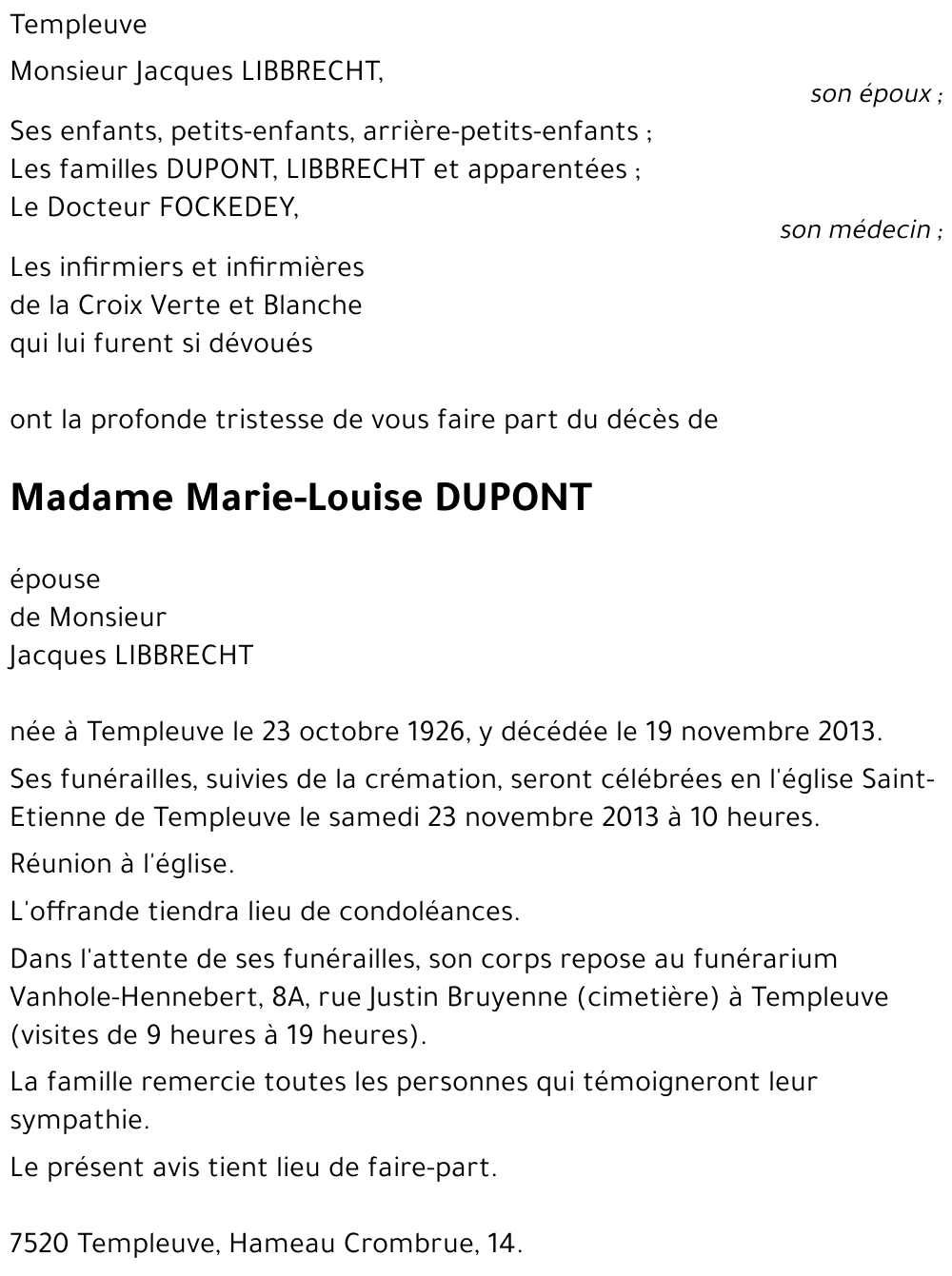 Marie-Louise DUPONT