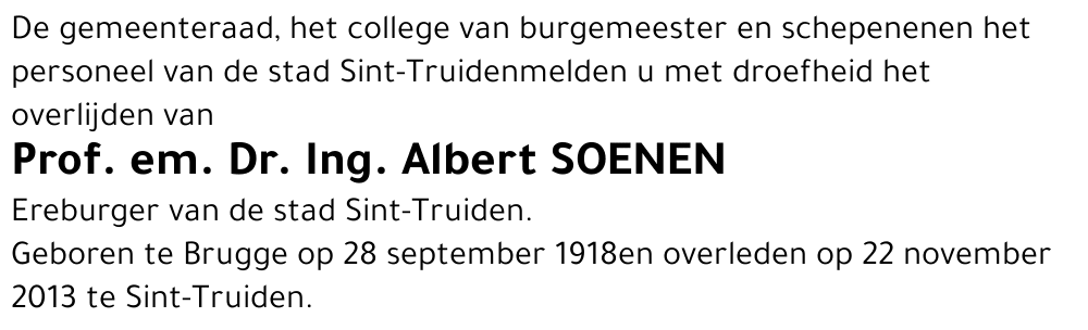 Prof. em. Dr. Ing Albert Soenen