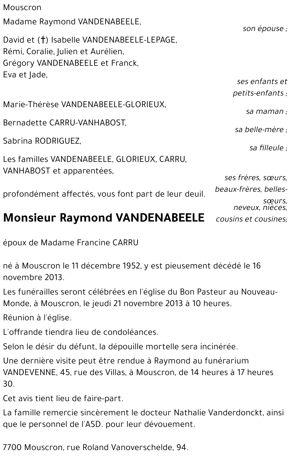 Raymond VANDENABEELE