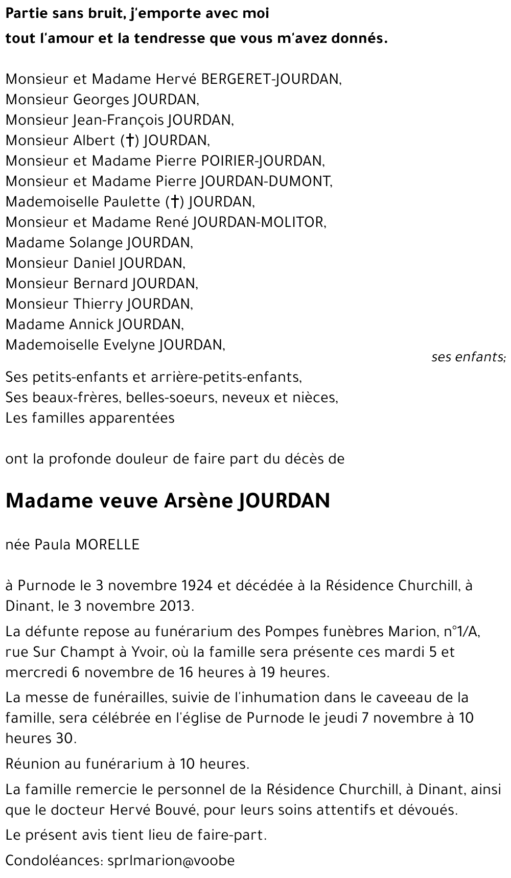 veuve Arsène JOURDAN