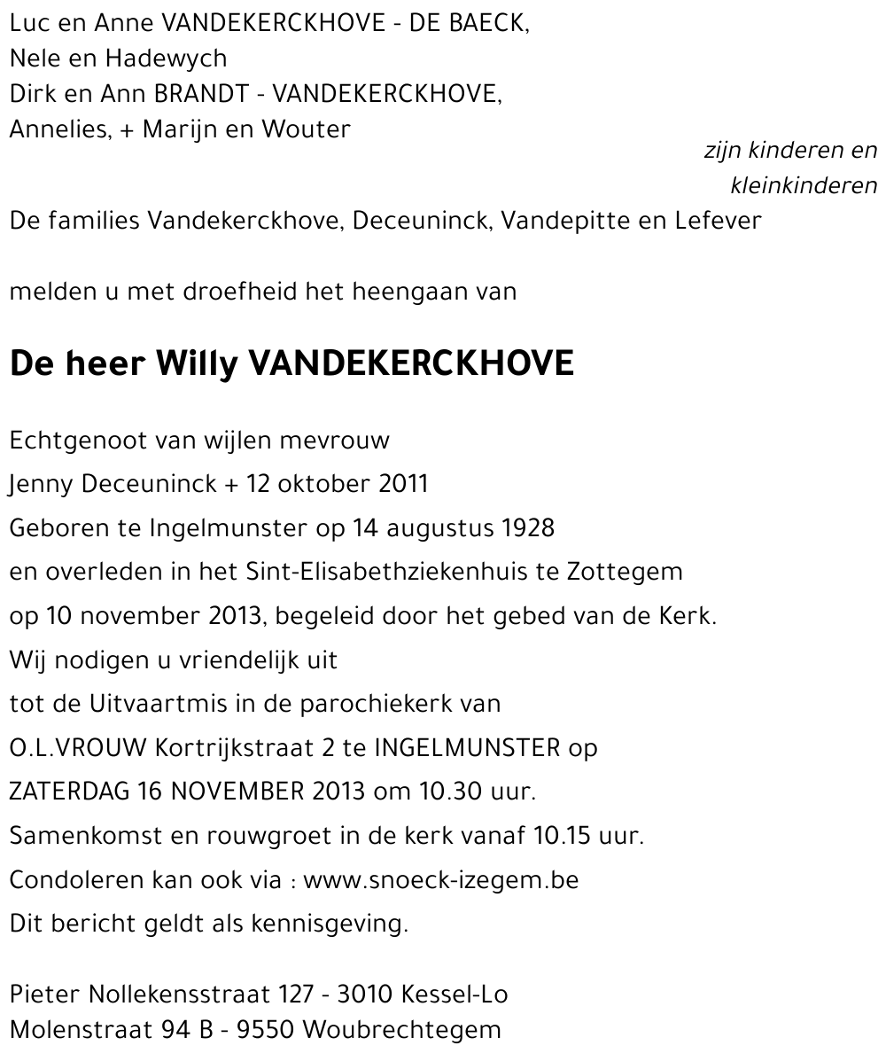 Willy VANDEKERCKHOVE