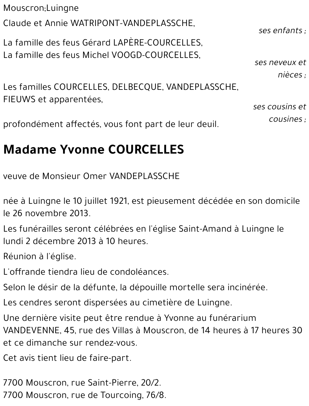 Yvonne COURCELLES