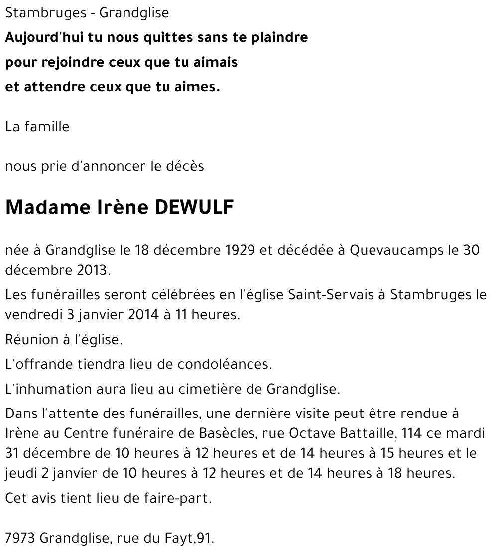 du Irène DEWULF