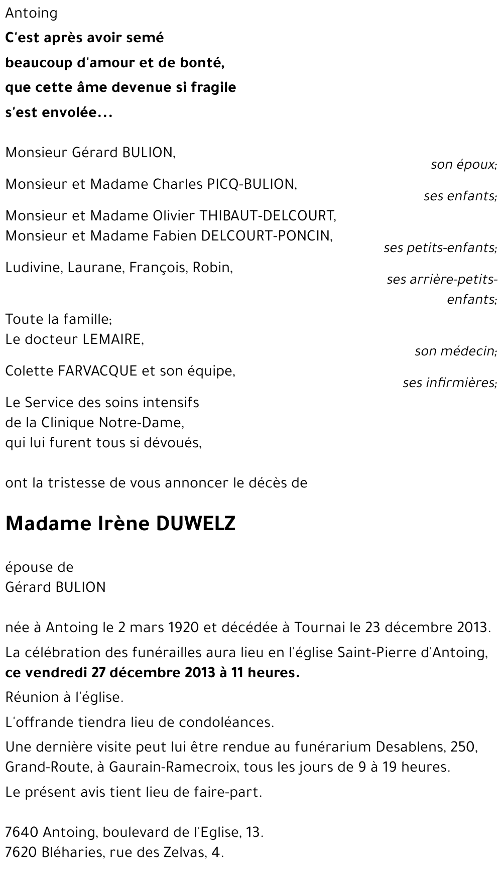 Irène DUWELZ