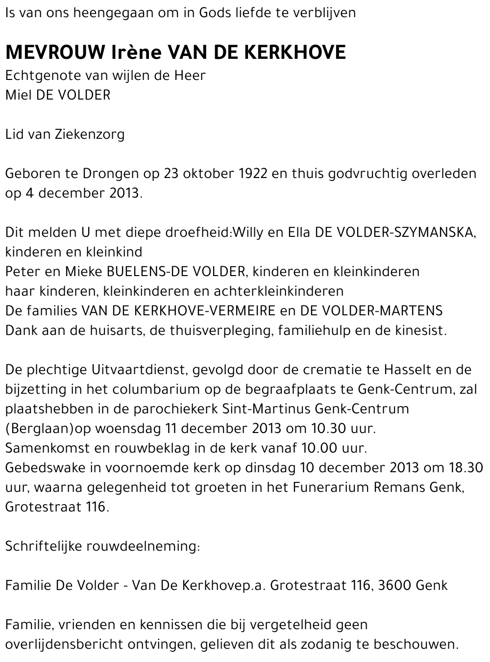 Irène VAN DE KERKHOVE