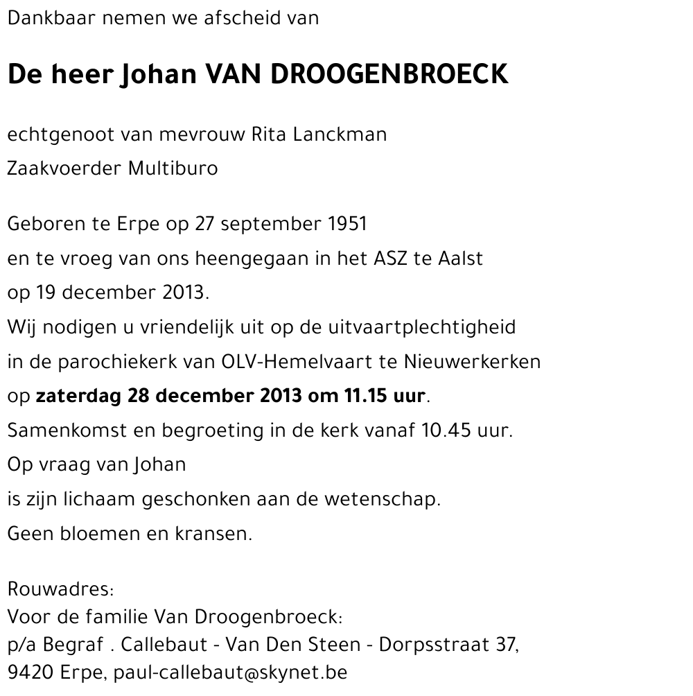 Johan VAN DROOGENBROECK