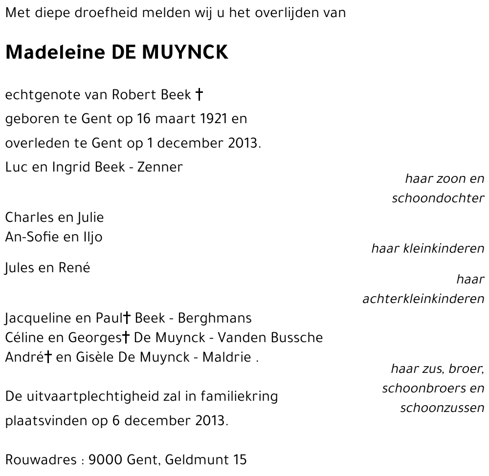 Madeleine DE MUYNCK