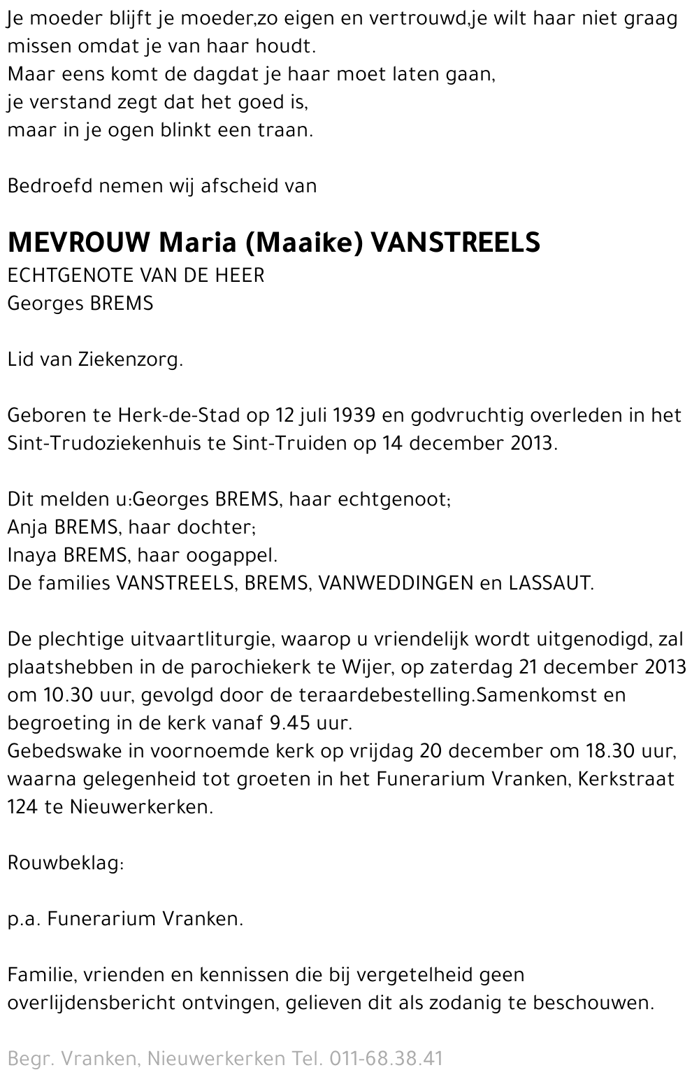 Maria (Maaike) Vanstreels