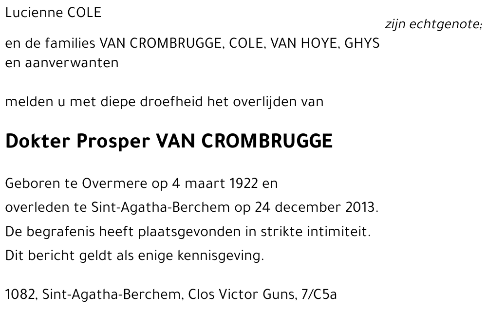 Prosper VAN CROMBRUGGE
