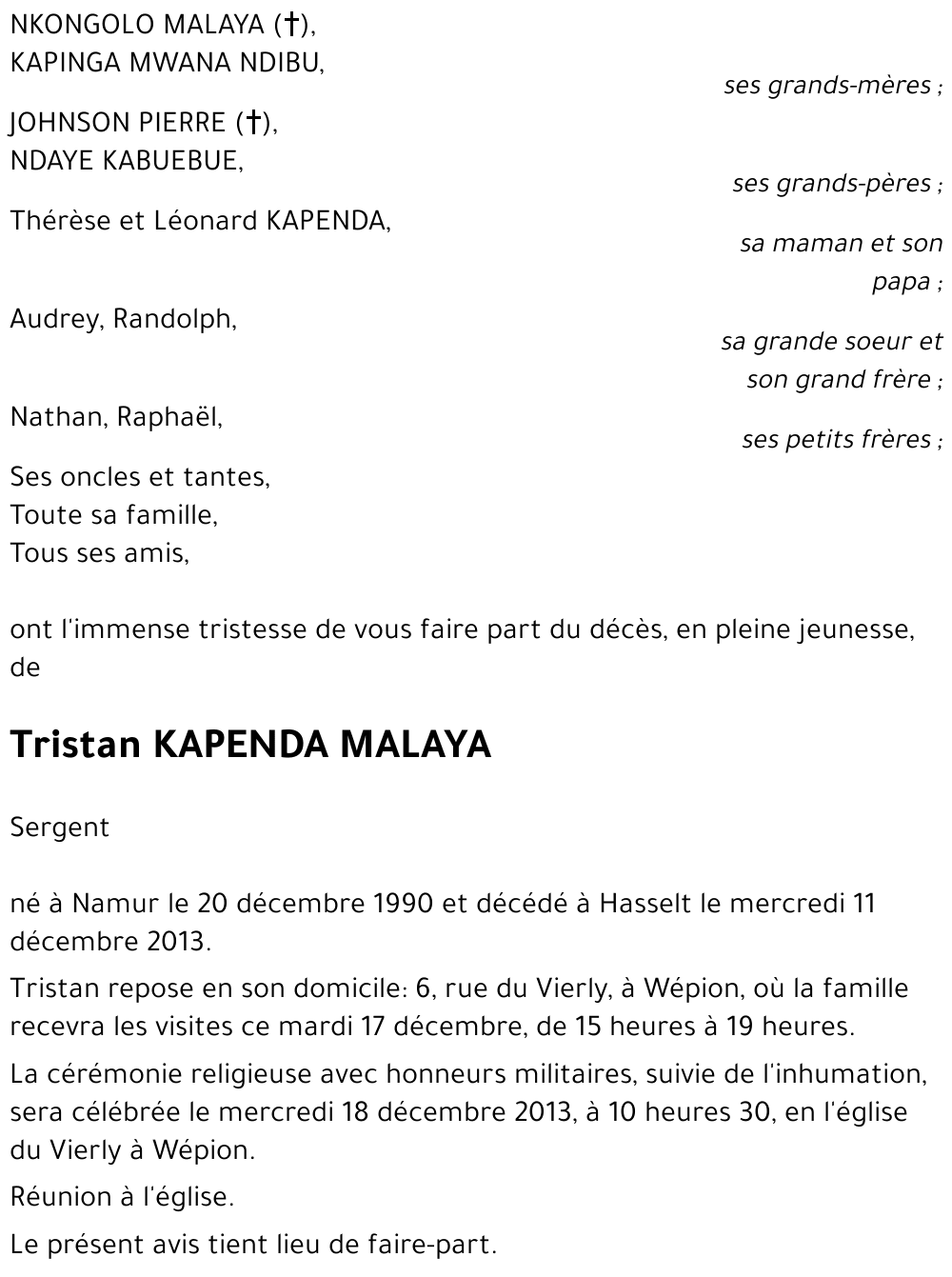 Tristan KAPENDA MALAYA