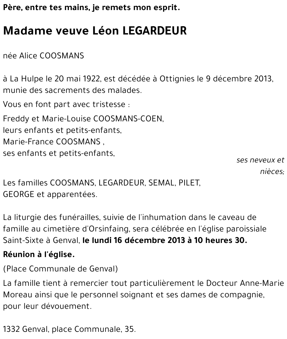 veuve Léon LEGARDEUR