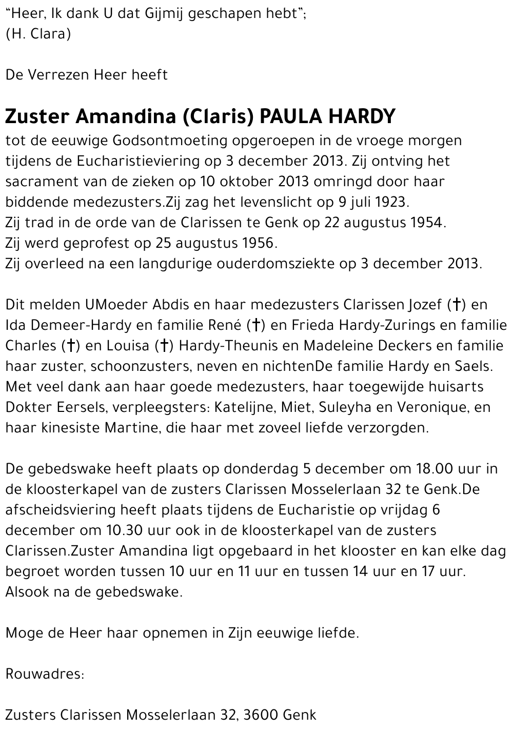 Zuster Amandina Paula Hardy
