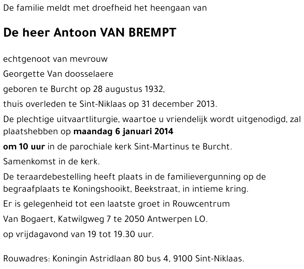 Antoon VAN BREMPT