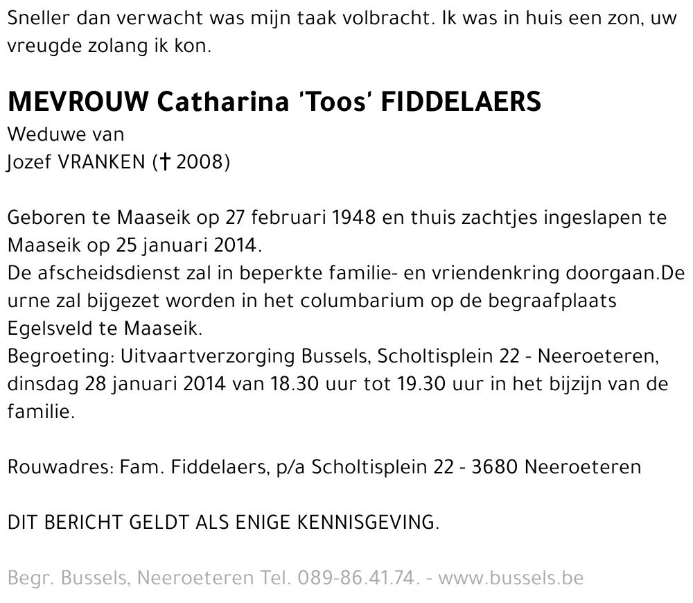 Catharina 'Toos' FIDDELAERS
