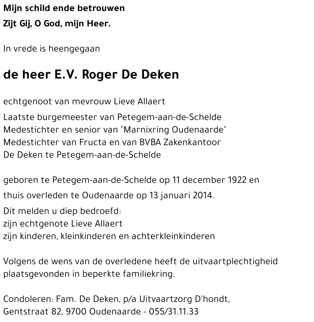 E.V.Roger De Deken