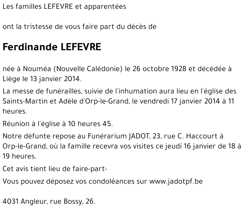 Ferdinande LEFEVRE