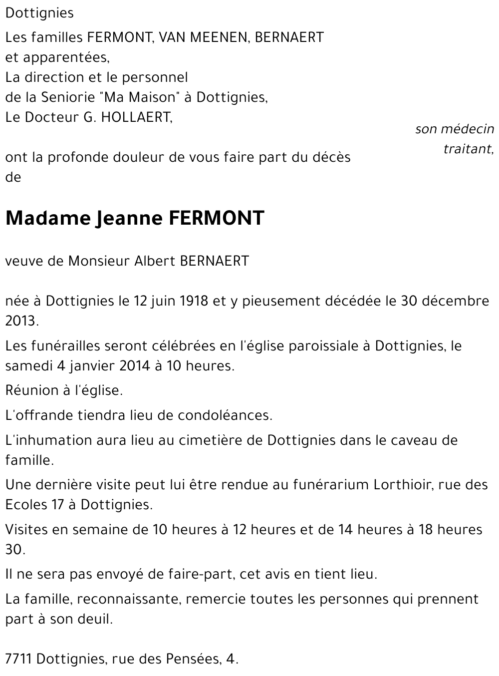 Jeanne FERMONT