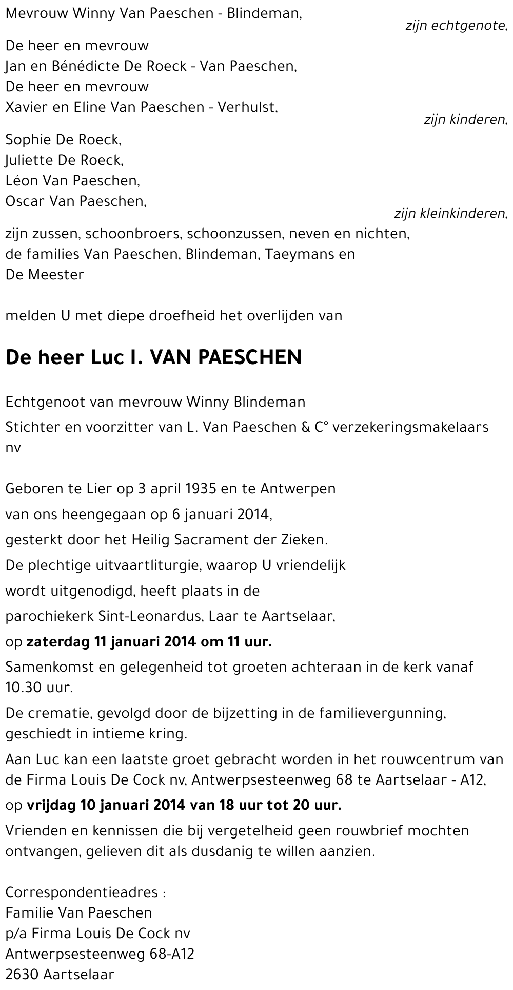 Luc I. VAN PAESCHEN