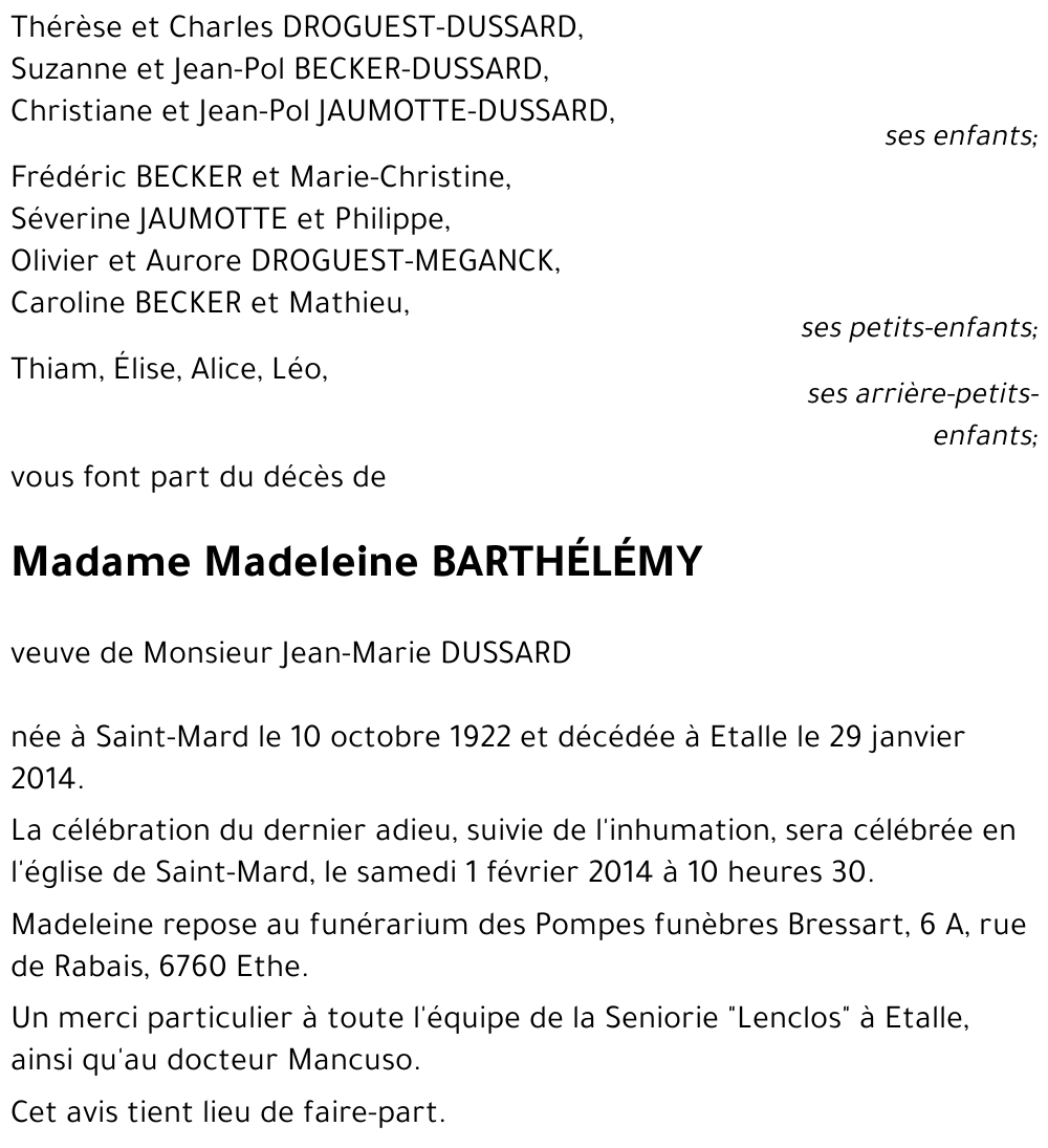 Madeleine BARTHÉLÉMY