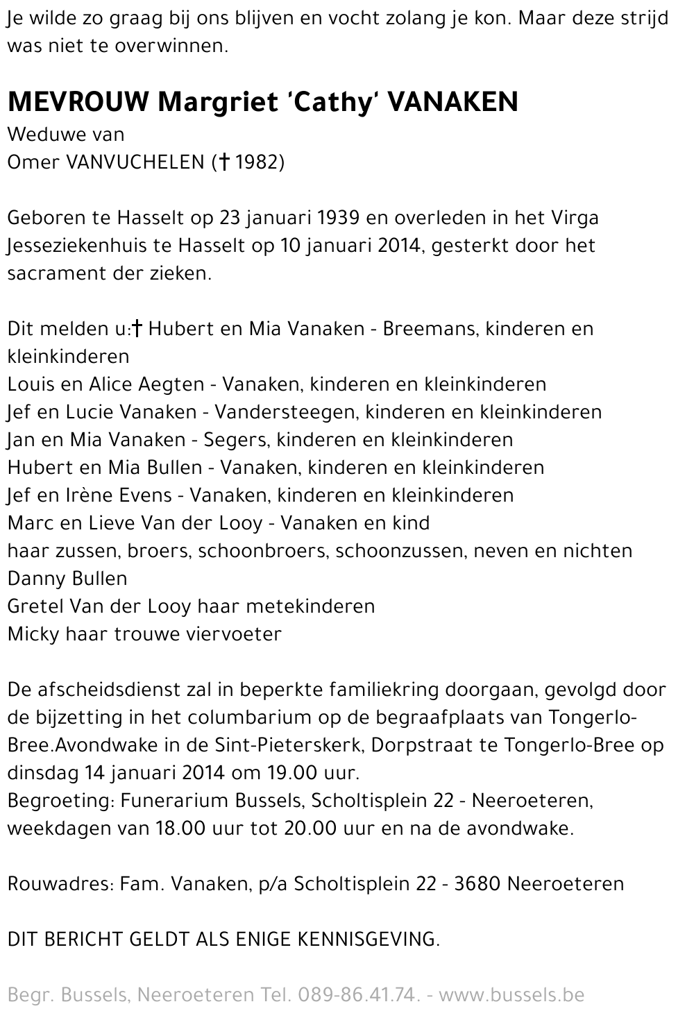 Margriet 'Cathy' VANAKEN