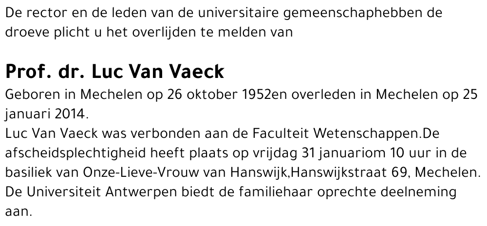 Prof. dr. Luc Van Vaeck