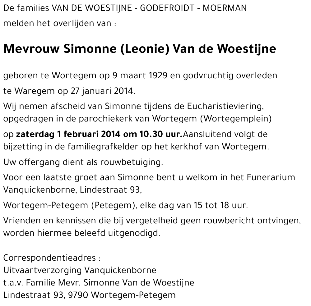 Simonne (Leonie) Van de Woestijne