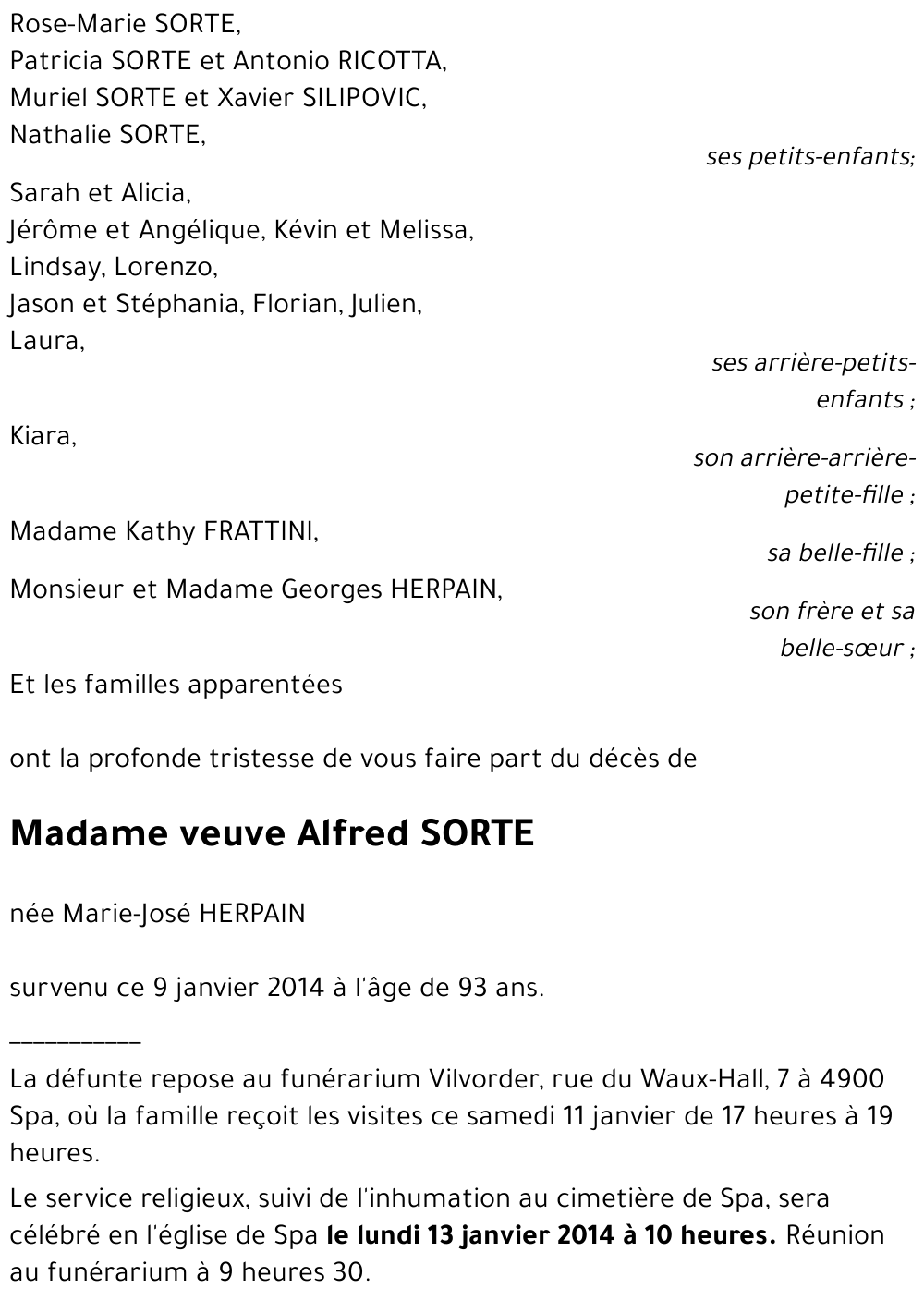 veuve Alfred SORTE