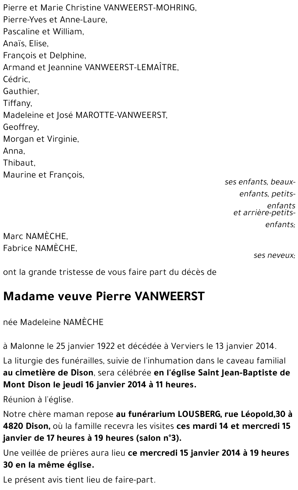 veuve Pierre VANWEERST