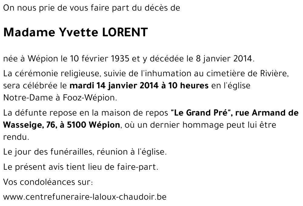 Yvette LORENT
