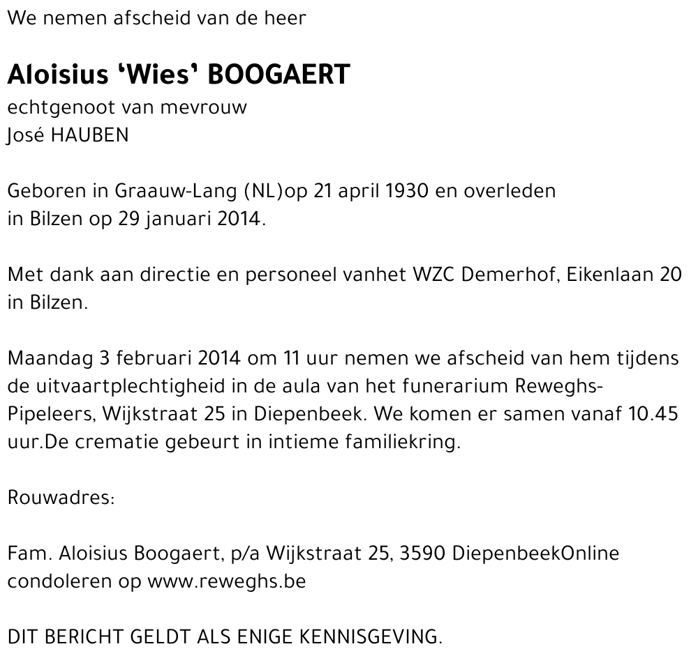 Aloisius 'Wies' Boogaert