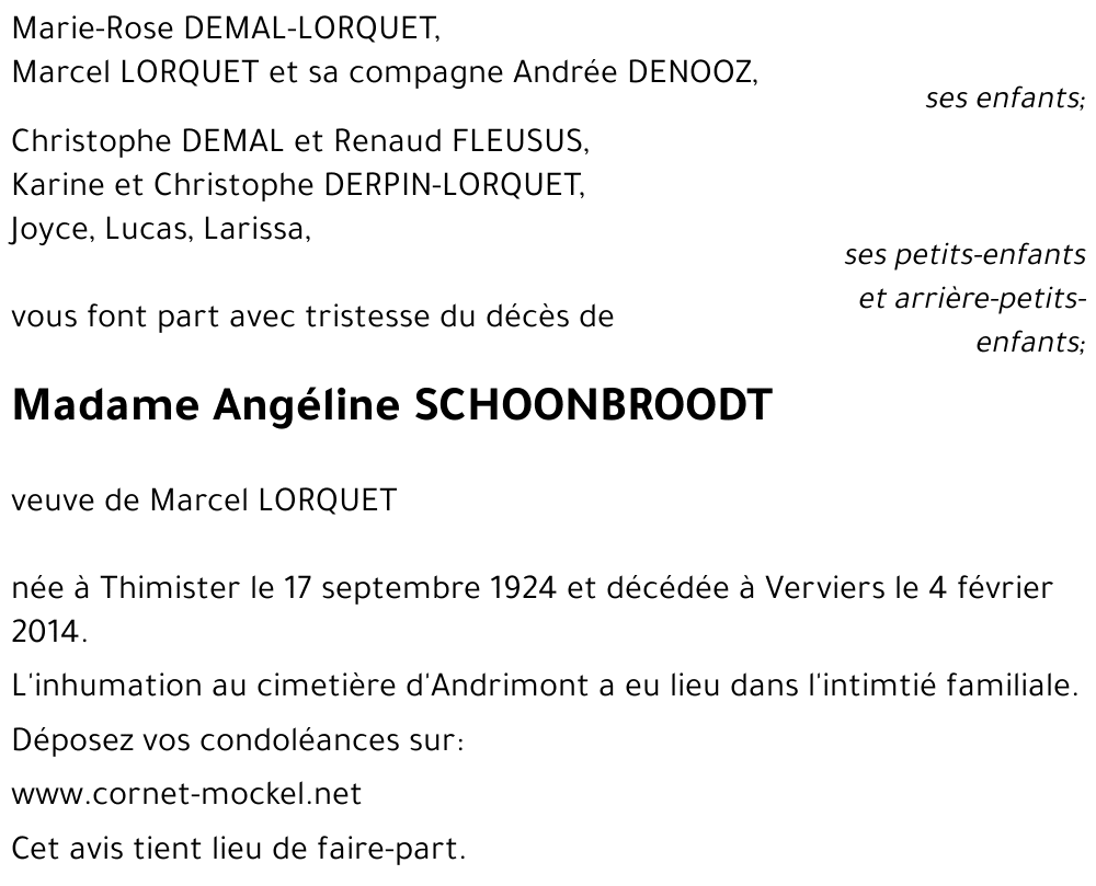 Angéline SCHOONBROODT