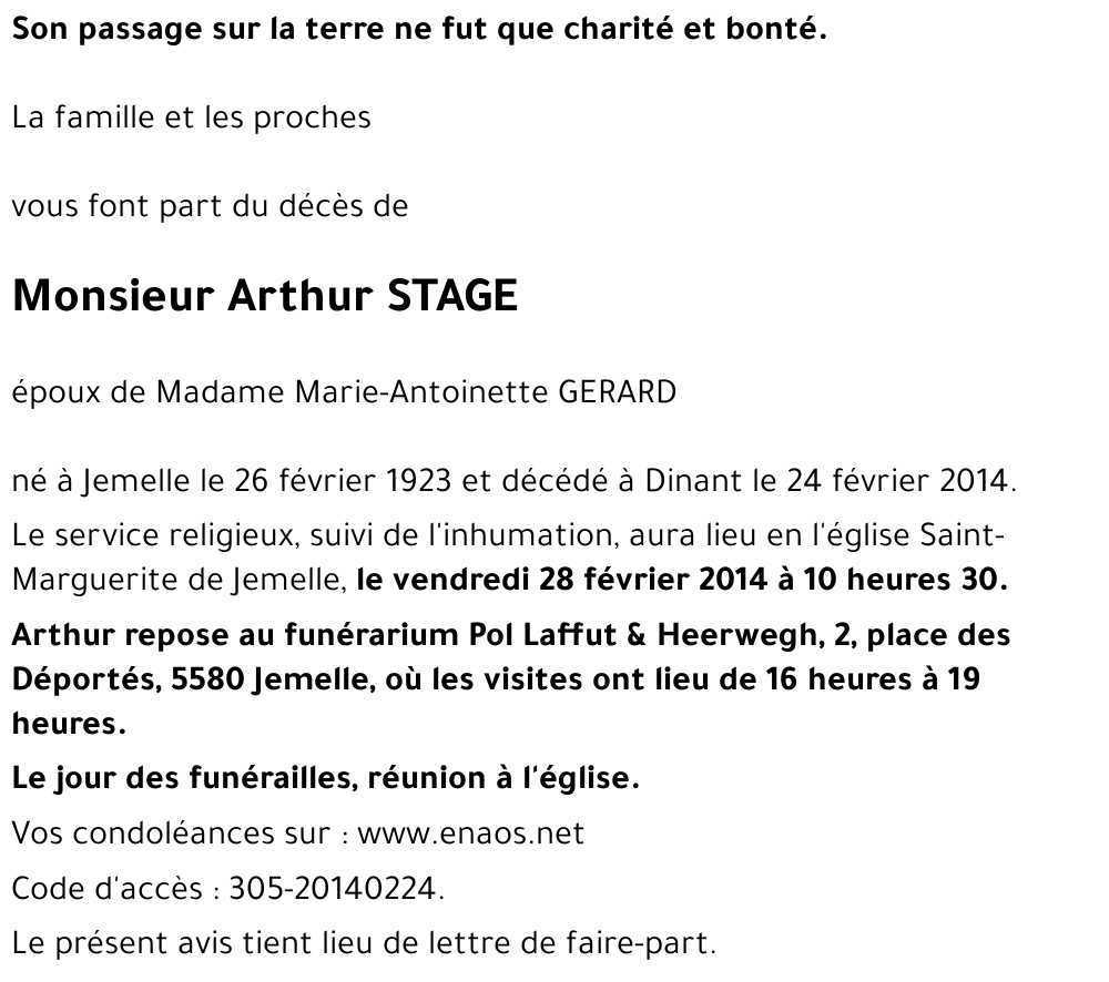 Arthur STAGE