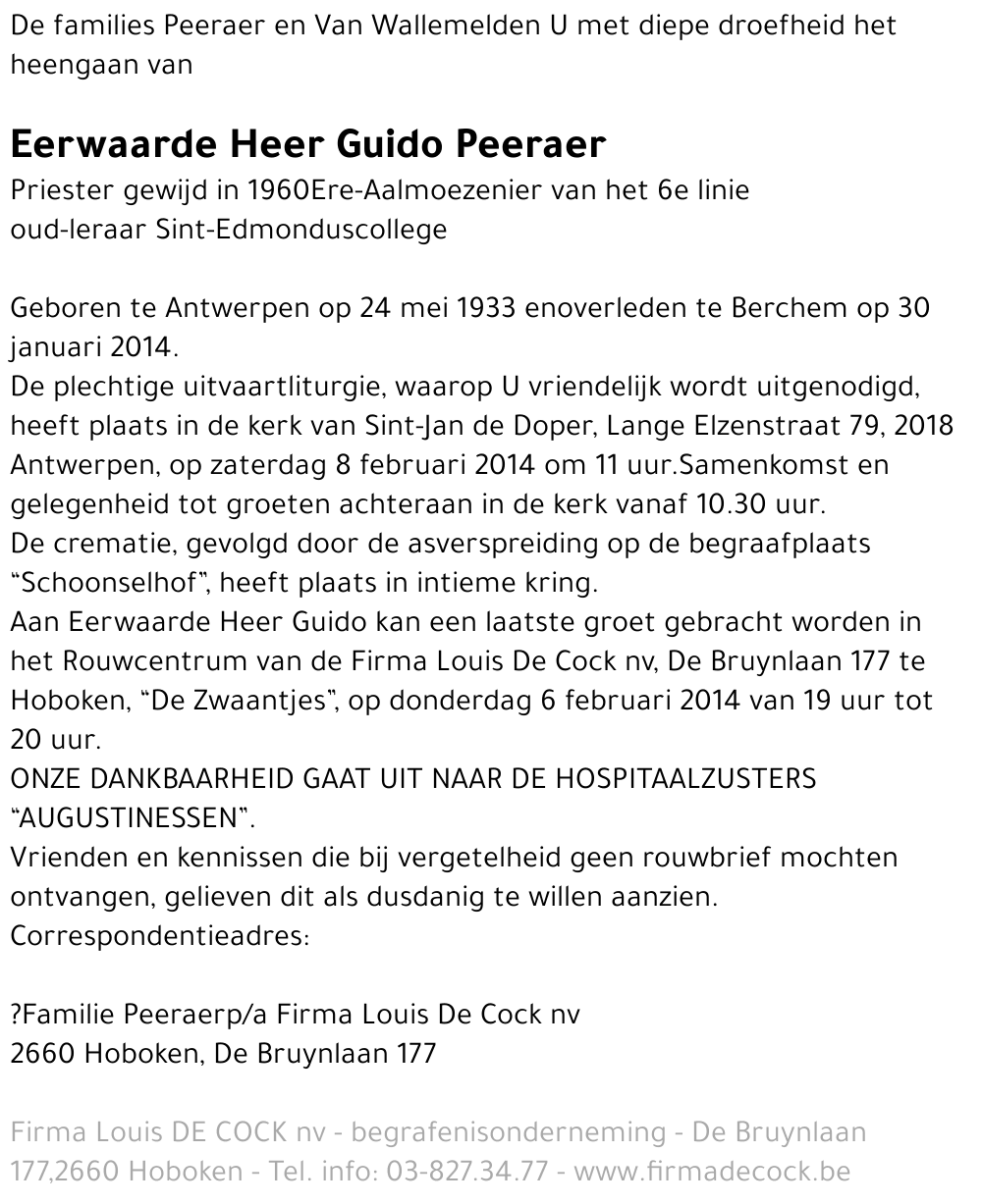 Eerwaarde Heer Guido Peeraer