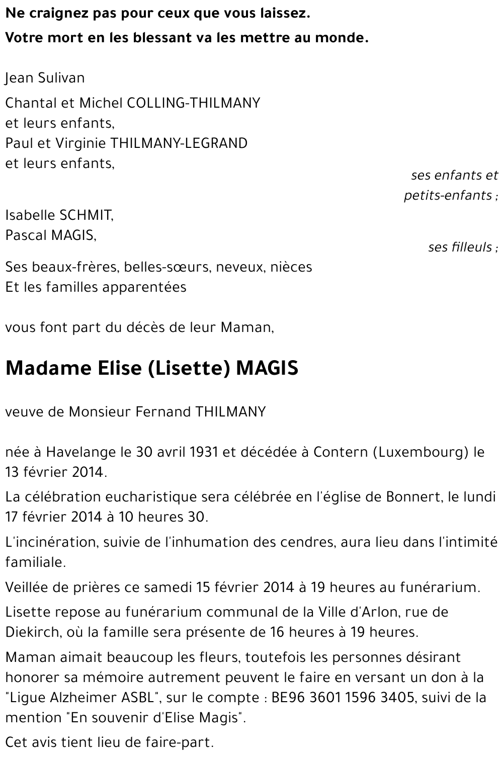 Elise (Lisette) MAGIS