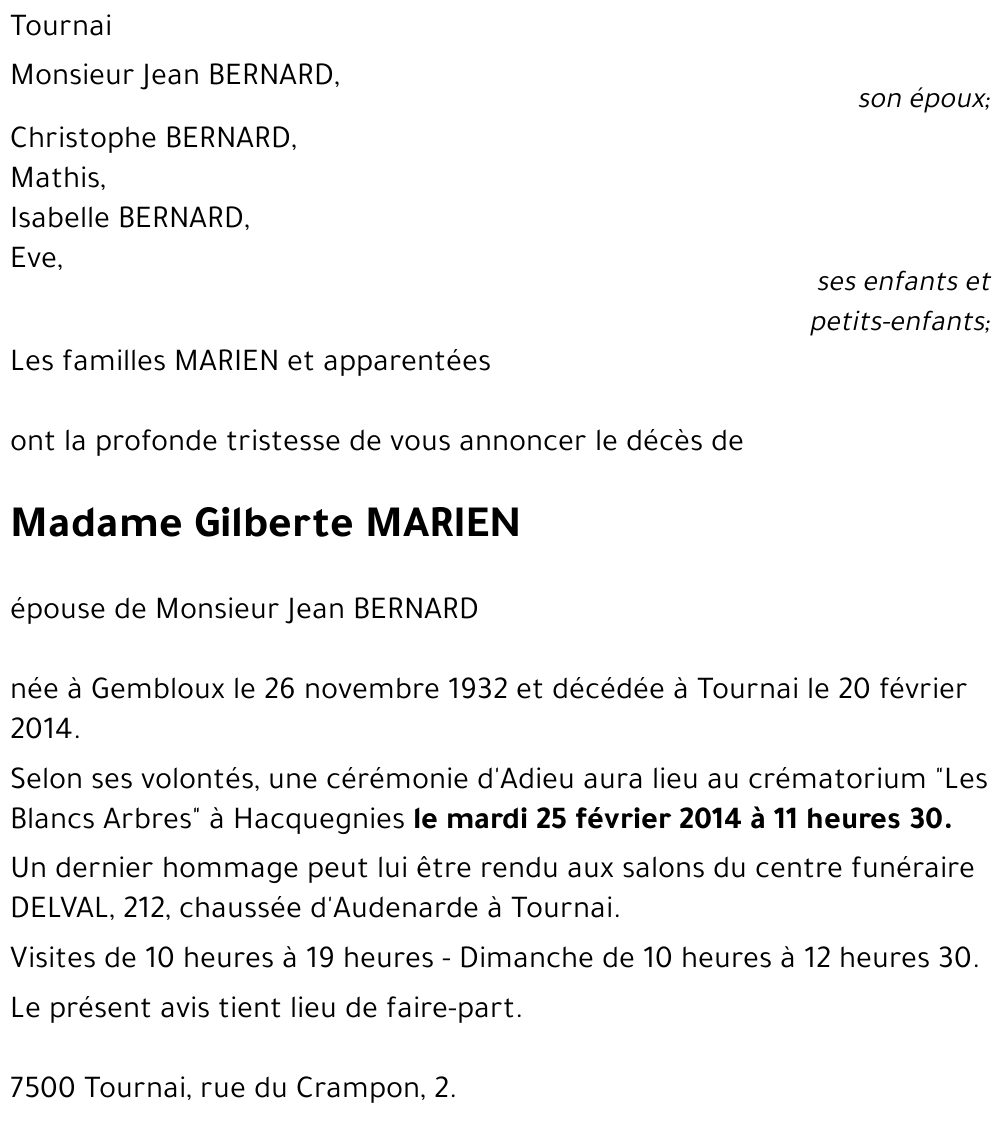 Gilberte MARIEN