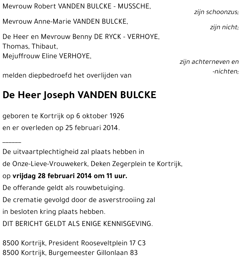 Joseph VANDEN BULCKE