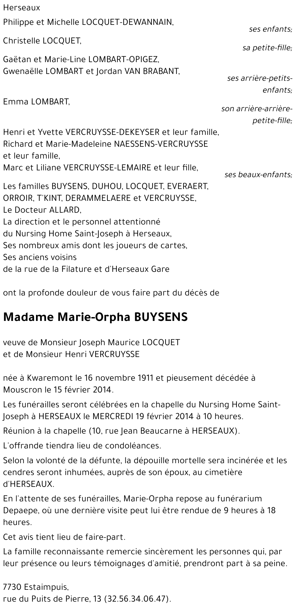 Marie-Orpha BUYSENS