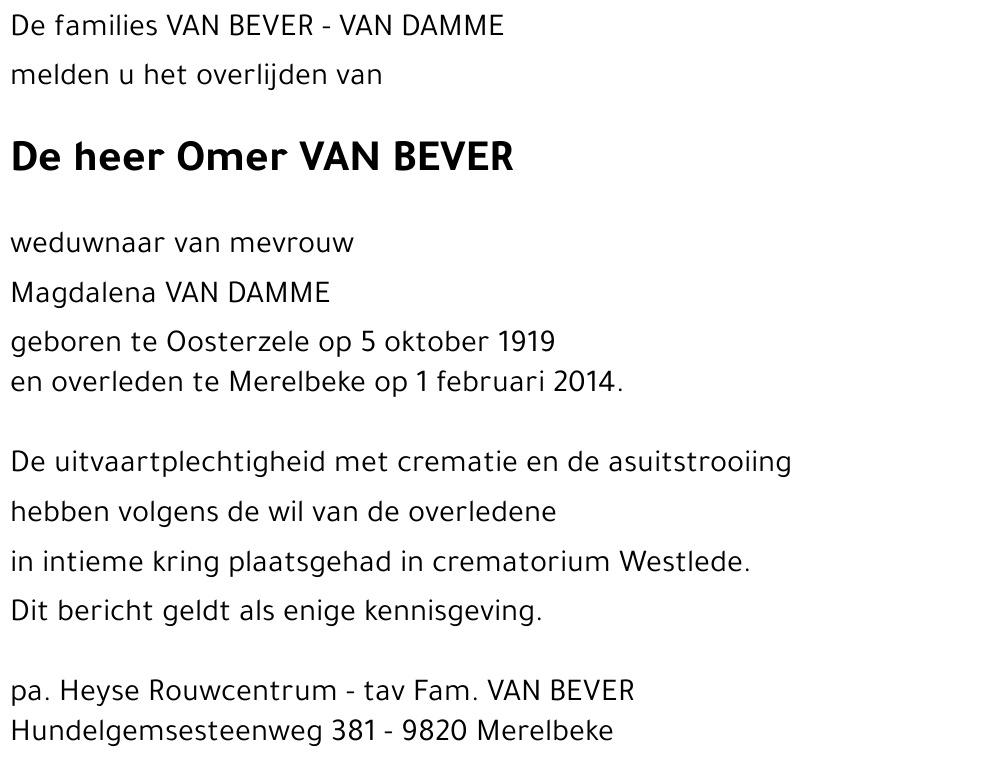 Omer VAN BEVER