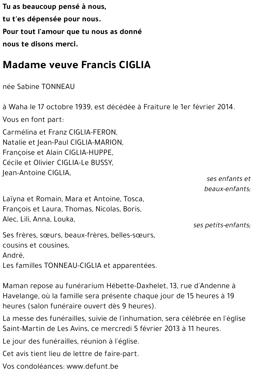 Sabine CIGLIA née TONNEAU