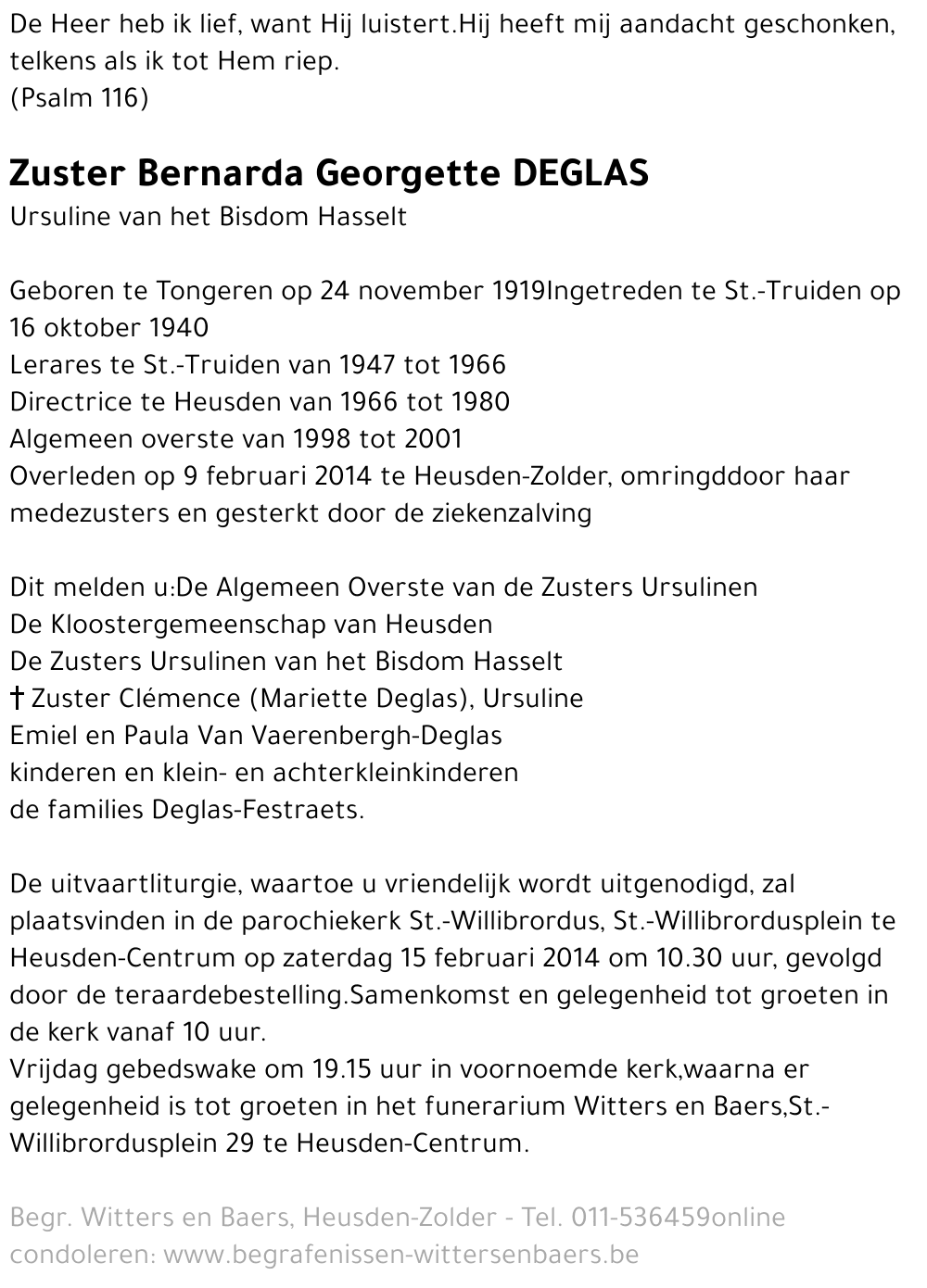 Zuster Bernarda Georgette Deglas