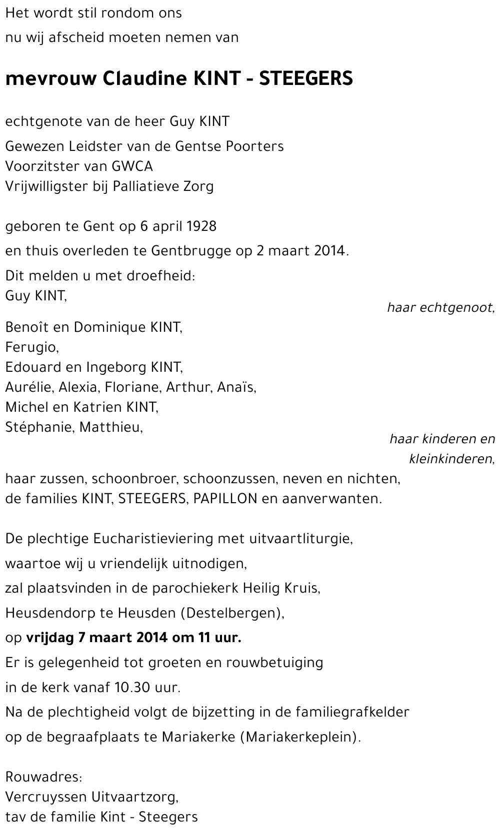 Claudine KINT - STEEGERS