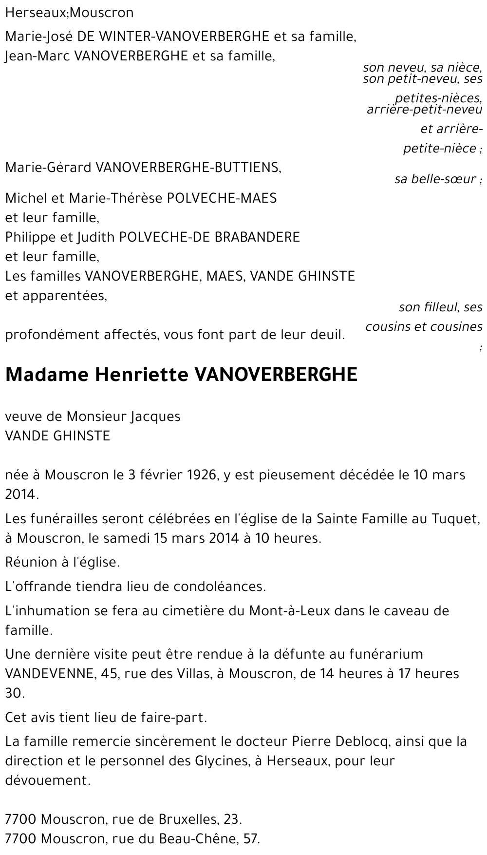 Henriette VANOVERBERGHE