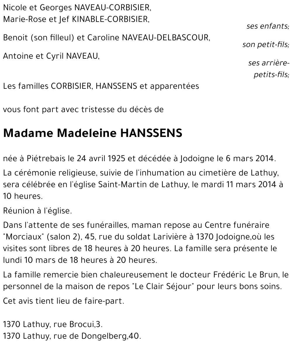 Madeleine HANSSENS