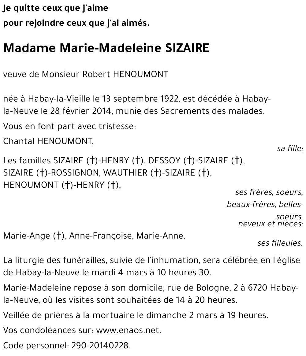 Marie-Madeleine SIZAIRE